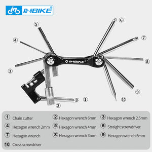 10 in 1 Multifunctional Bike Repair Tools Folding Safety Knife Military Knife Bike Chain Cutter +Wrench Bicycle Accessories 0463