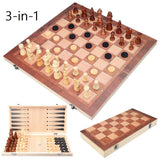 Family Wooden Chess Set Board  3 in 1