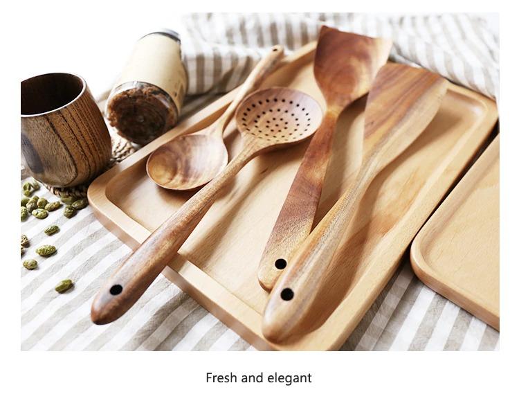 7PCS Natural Wood Spoons Kitchen Set