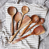 7PCS Natural Wood Spoons Kitchen Set