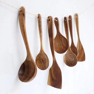 7PCS Natural Wood Spoons Kitchen Set